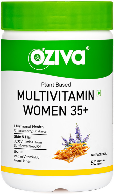 OZiva Plant Based Multivitamins for Women 35+, For Hormonal Health, Skin & Hair,(50 Tablets)