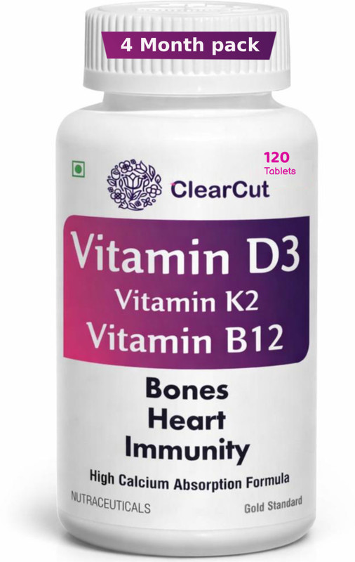 Clearcut Vitamin D3, Vitamin B12, Vitamin K2 MK7, Calcium Tablet 120(120 Tablets)