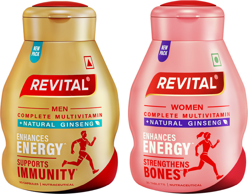 Revital H Multivitamin For Men+Women With Natural Ginseng, 10 Vit & 9 Min (30Tab + 30Cap)(2 x 30 Capsules)