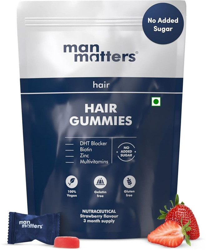 Man Matters Biotin Hair Gummies | Strong &Healthy Hair | No Added Sugar|Vegan & Gut Friendly(90 No)