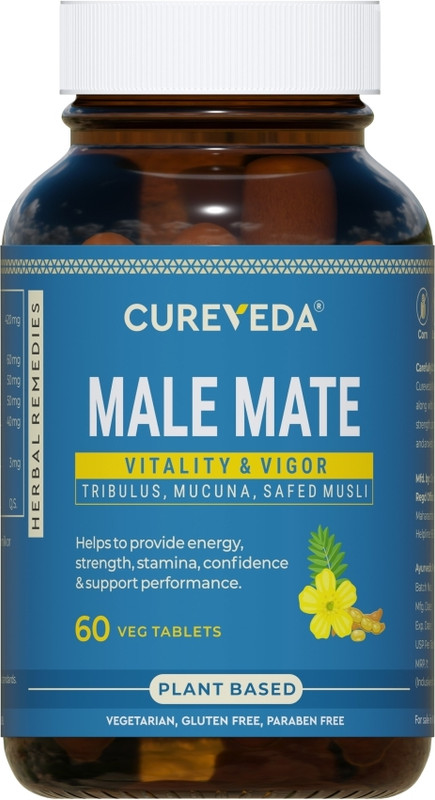 Cureveda Male Mate Testosterone Supplement Safed Musli, Tribulus Stamina In Men(60 Tablets)