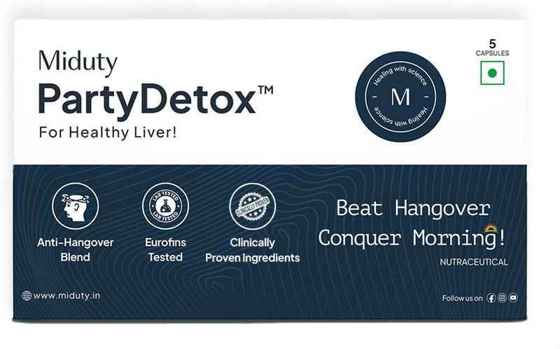Miduty PartyDetox to Party Smartly & Anti - Hangover For Better Morning & Night(5 Capsules)