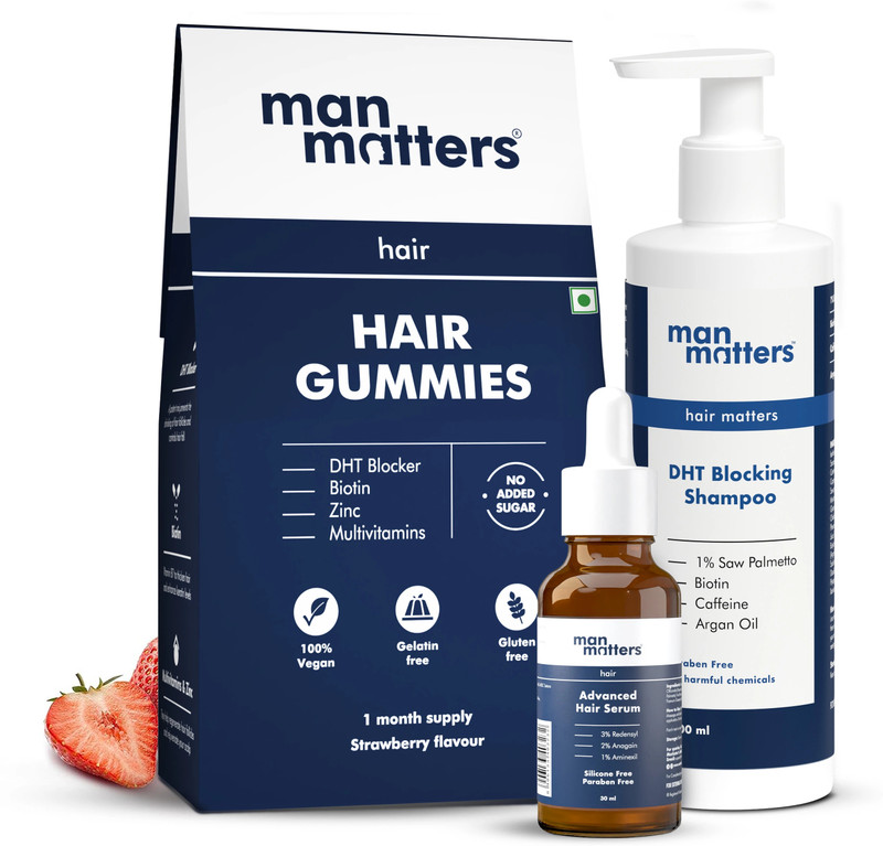 Man Matters Biotin Gummies 30N, Hair Serum 30ml & Anti-Hair-Fall Shampoo 200ml Combo(3 x 1 No)