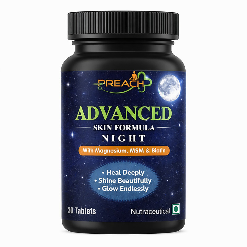 preach pharma Advanced Skin Formula Night-MSM Magnesium Bisglycinate L-Lysine L-Proline Biotin(30 Tablets)