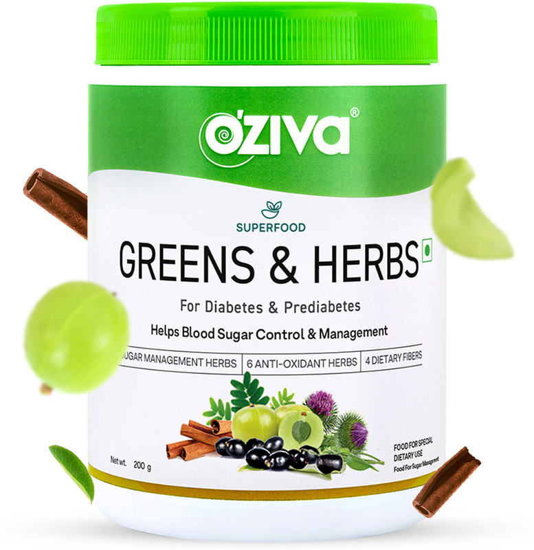 OZiva Superfood Greens & Herbs for Diabetes (Wheatgrass,Methi) for Blood Sugar Control(200 g)