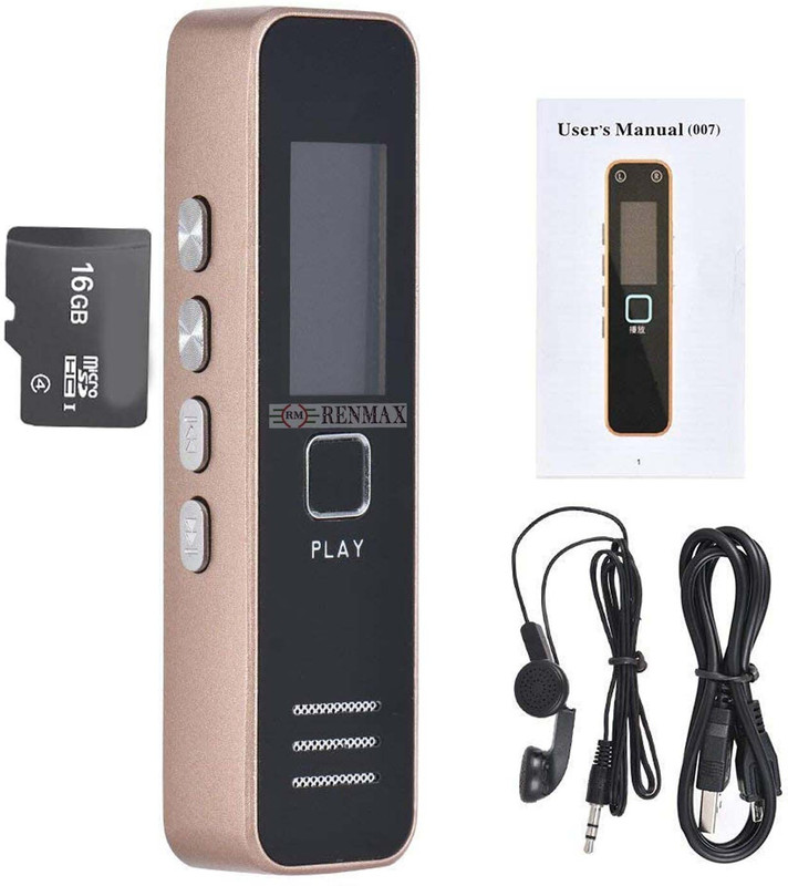 RENMAX Rechargeable Digital Voice Recorder LCD Display MP3 Player 16GB Memory Card 16 GB Voice Recorder(1 inch Display)