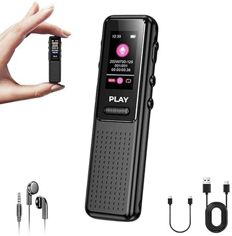 ARVOX Voice Recorder with Earphones, AI Noise Reduction, MP3 Player, 50H Recording 32 GB Voice Recorder(1 inch Display)
