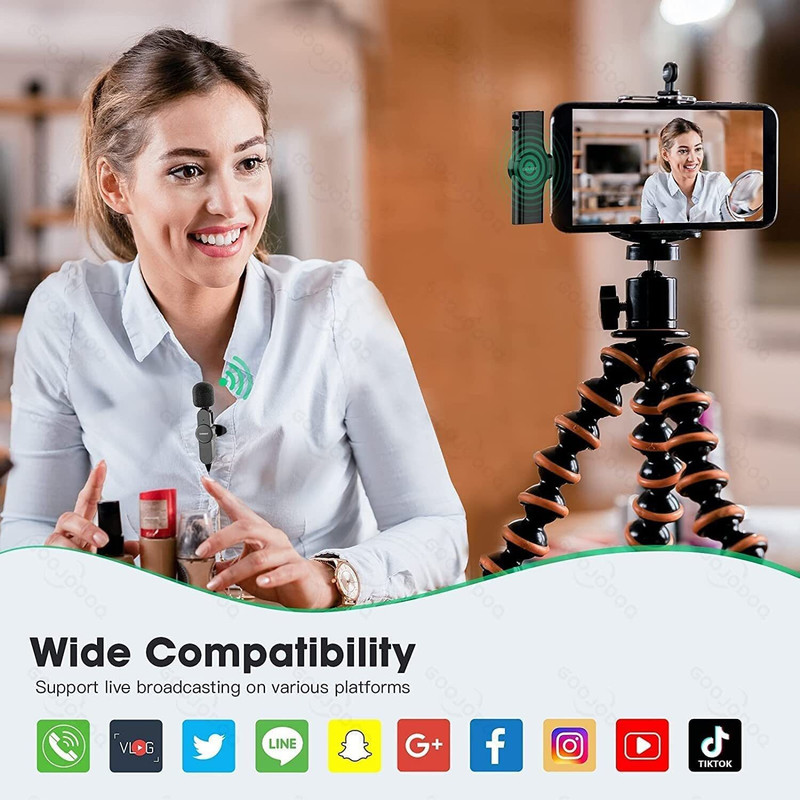 Tobo Wireless Microphone for Phone, Lavalier Microphone for Video Recording, 2.4GHz 1 GB Voice Recorder(0 inch Display)