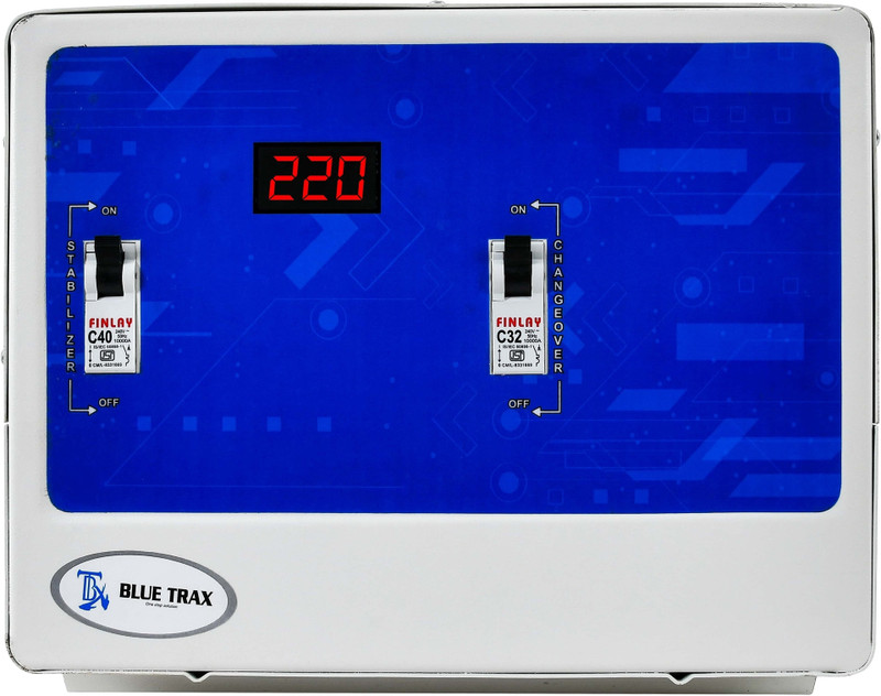 BLUE TRAX Copper Double Phase Table Top Mainline Digital 10 KVA Heavy Duty 8000W, 90V-500V Voltage Stabilizer(White)