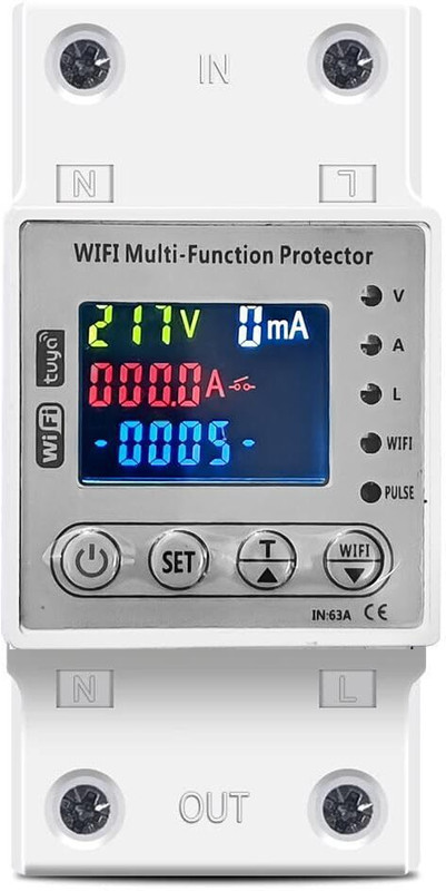 amiciSmart WiFi Energy Meter with Over/Under Voltage, Leakage and Over Current Protection Multifunctional(White)