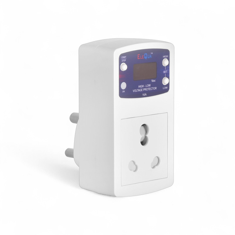 ELEQUA 16 Ampere Digital High, Low Voltage Cutoff/Protector(Adjustable setting) Plug Socket & Surge Protector Up To 4000 Volt ,Model:-HLVP-16A(White)