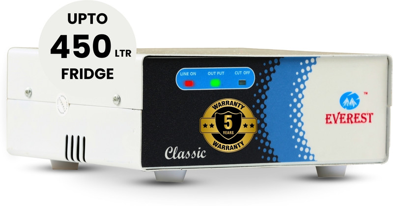 EVEREST ECC 100 - REF Wide Range For Double Door Refrigerator & Deep Freezer Upto 450 Litres Voltage Stabilizer Working Range : 130V - 290V(White)