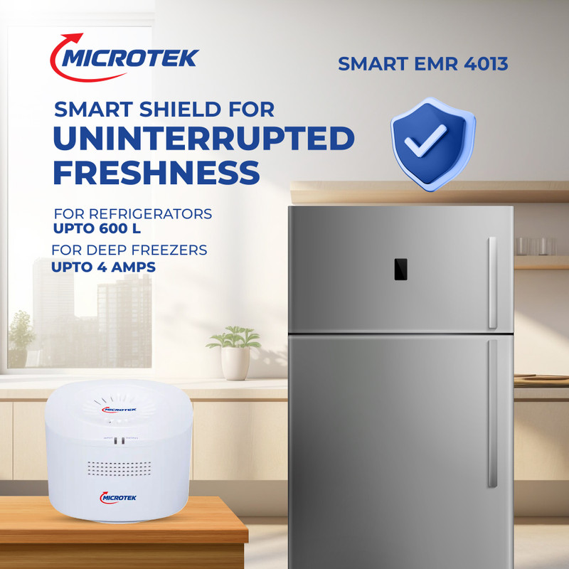 Microtek EMR4013 For Refrigerator up to 600Liters/1 DeepFreezer upto 4A|Working Power 130V - 295V(White)