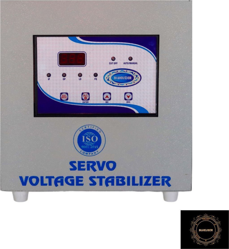BLUELIZER 5 KVA SERVO WORKING RANGE (100 - 285 V) (INDIA'S FIRST SERVO WITH IN DISPLAY AMPERE METER)((HIGH / LOW Cut Off Output Voltage 230 Copper Coil 1 Year WARRANTY)