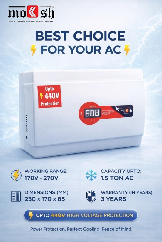 Moksh ECO 4000 | upto 440V Protection | 170 - 270 VAC | Digital Display | 1.5 Ton AC Voltage Stabilizer(White)