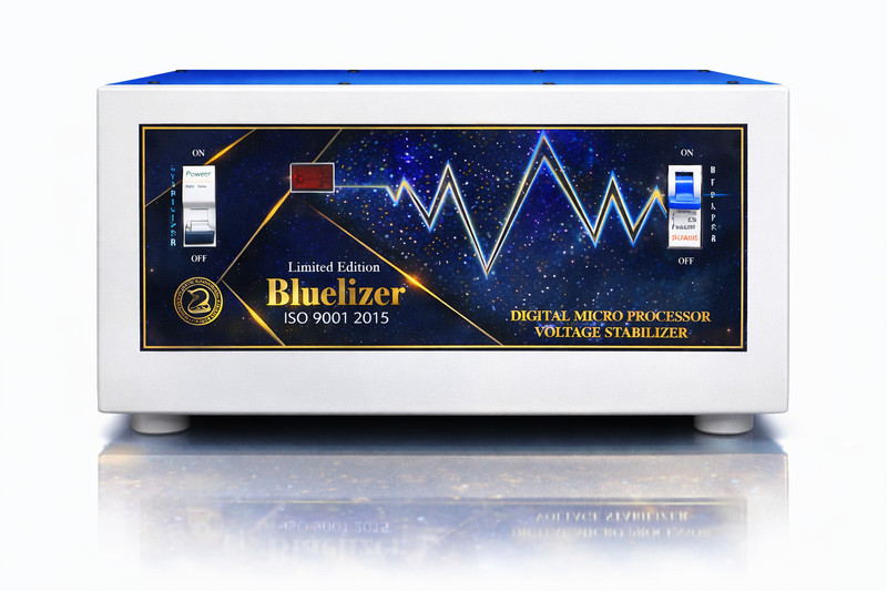 BLUELIZER 10KVA (80- 300)V Mainline Voltage Stabilizer with In-Display Ampere Meter Copper Wired | |High/Low Cut Off | 2 Year Warranty|(Blue&White)