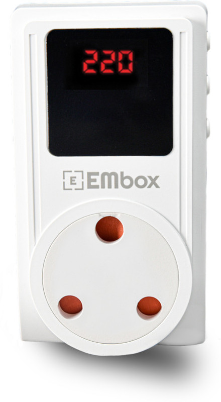 EMBox 10 Amp Automatic Digital Adjustable Under/Over Voltage Protector Spike Protector(White)