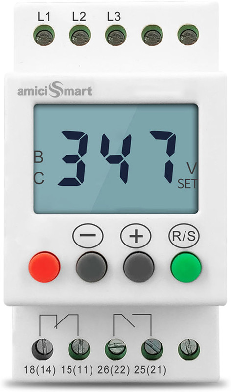 amiciSmart 3-Phase Over Under Protection Relay 300-500V LCD Display Voltage Protector(White)
