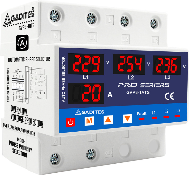 GADITES 3 Phase to Single-Phase Converter with Voltage & Overcurrent Protection voltage Guard(White)