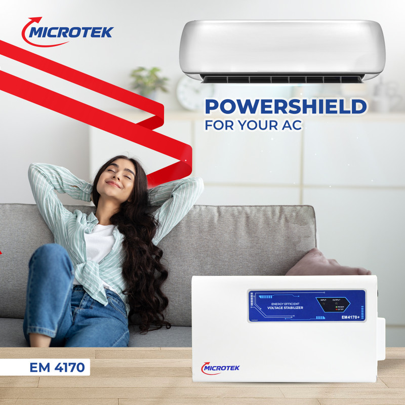 Microtek EM4170+ Used for AC up to 1.5 Ton Working Power, 170V - 270V(White, Blue)