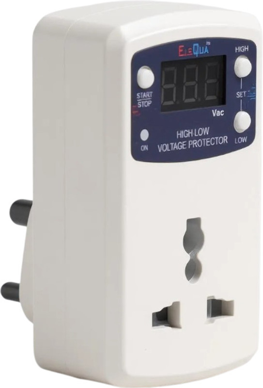 ELEQUA 6 Ampere Digital High, Low Voltage Cutoff/Protector(Adjustable setting) Plug Socket & Surge Protector Up To 4000 Volt ,Model:-HLVP6(White)