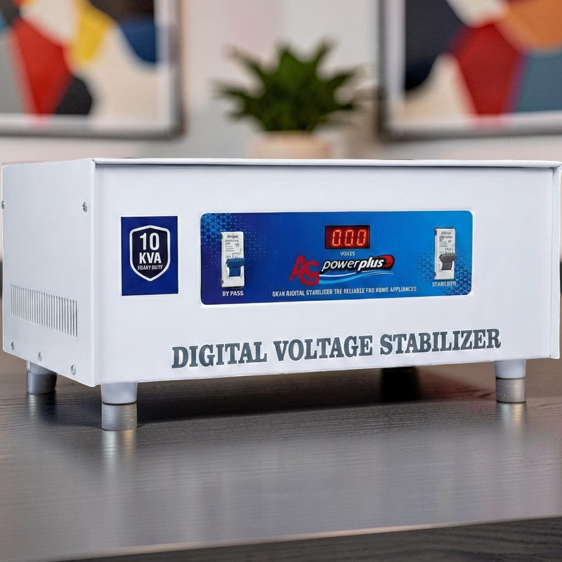 AG power plus 5 KVA Digital Voltage Stabilizer for Home | 90V–300V Wide Input Range | Heavy Duty Mainline(Copper)Stabilizer with LED Display & Bypass Switch(White)