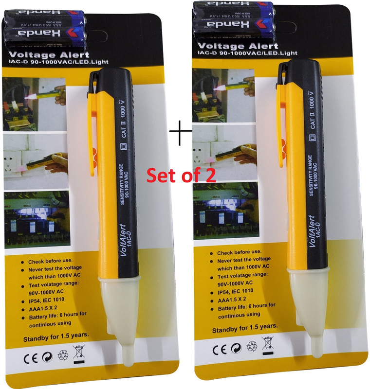 Inditools 2 pc Combo Voltage Alert Pen 90~1000v Non-Contact Voltage Continuity Tester Analog Voltage Tester