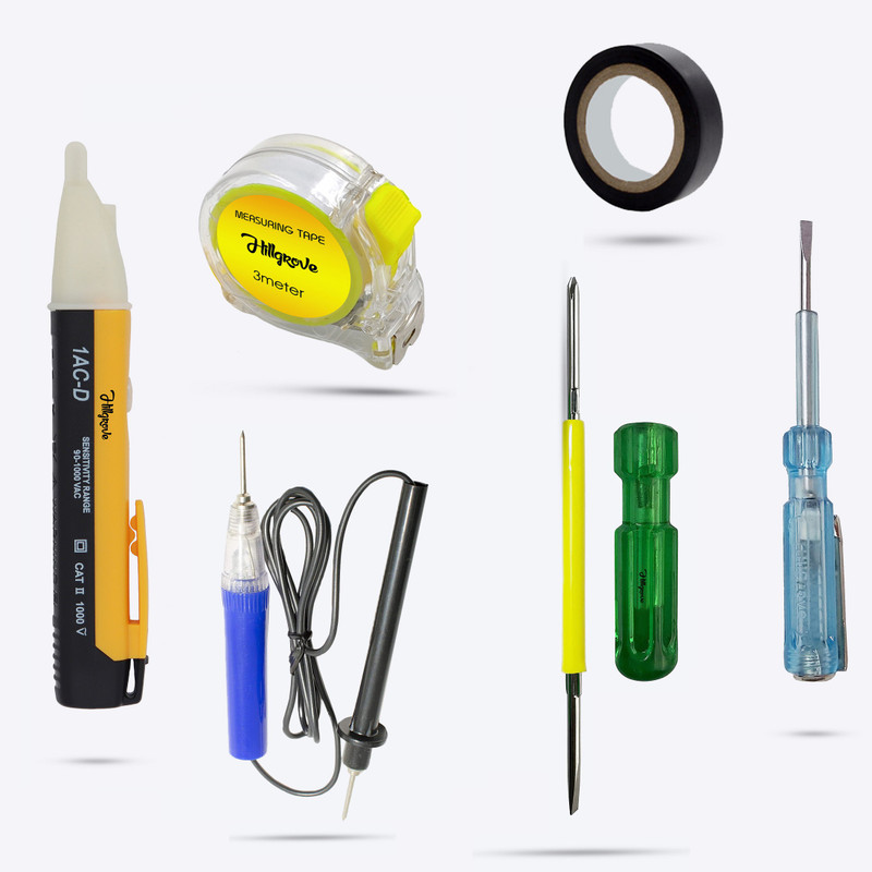 Hillgrove HGCM435M1 Voltage Tester+3 Meter Mesauring Tape+Line Tester+Continuty Tester Analog Voltage Tester