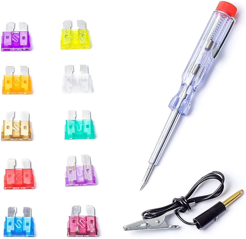 uptodatetools 10pcs Auto Plug In Fuse Tester Voltage Tester with 10 Fuses Analog Voltage Tester