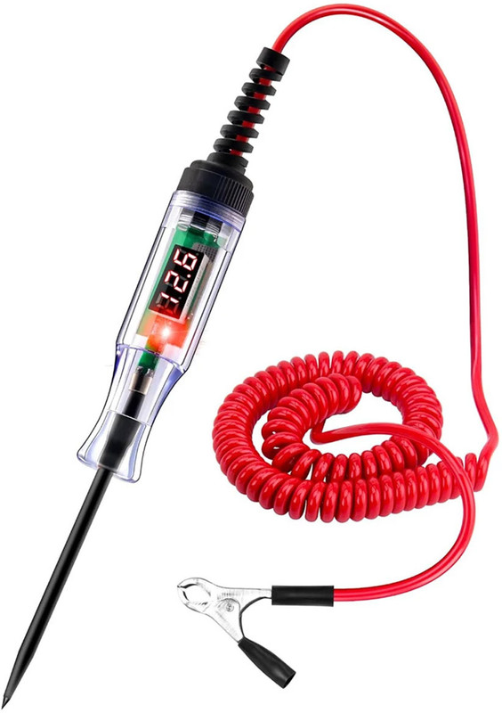 uptodateprouducts Automotive Circuit Tester 3-48V DC Digital LCD Display Prolong Spring Cable Digital Voltage Tester