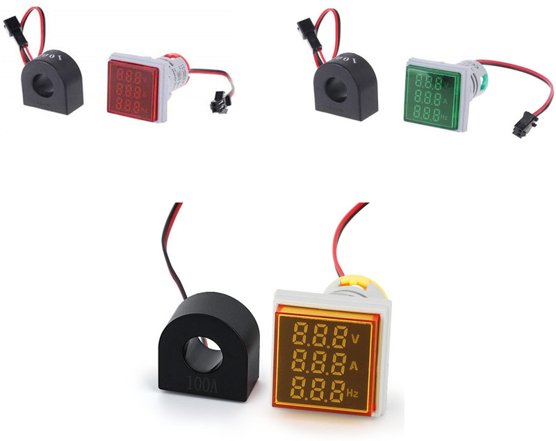 electrolight RED, YELLOW, GREEN AC 60-500V 0-100A 20-75Hz LED Digital AC Voltmeter Ammeter. Digital Voltage Tester