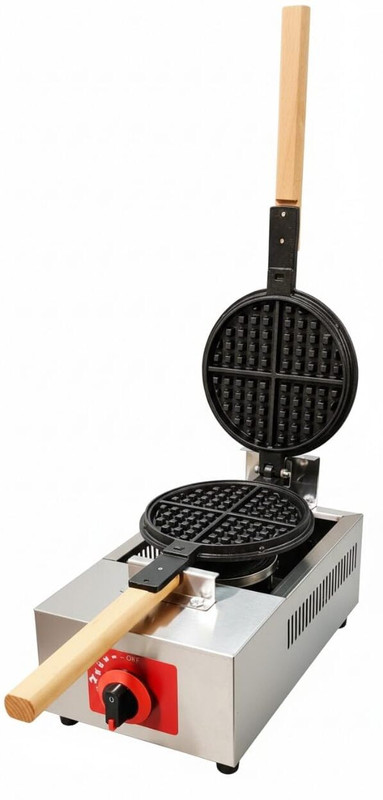KHUSHI UDYOG Commercial Gas Belgian Waffle Maker, Round 4-Slot with Wooden Handle Waffle Maker