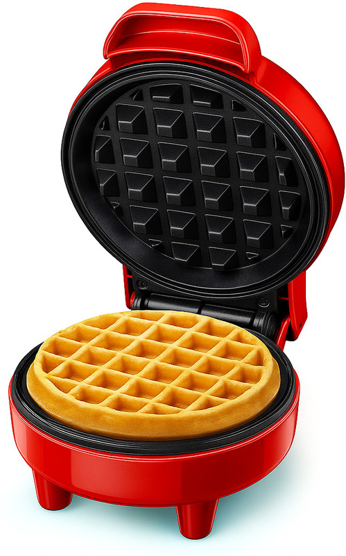 K Buyz Compact Non-Stick Mini Waffle Maker – Red, Round Design, Easy to Use & Clean Waffle Maker