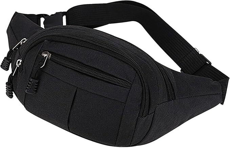 Nice Purse Classic Black Multi-Zip Utility Waist Bag – Unisex Travel Fanny Pack Waist Bag(Black)