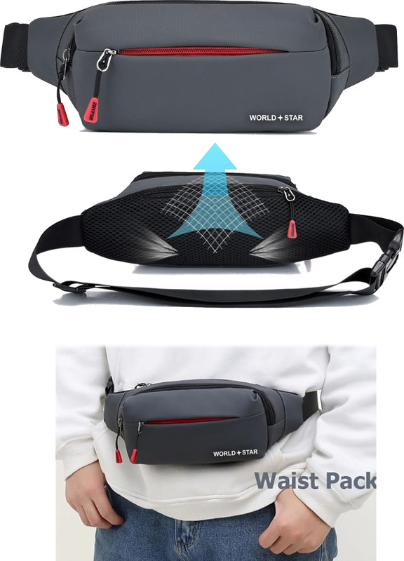 Worldstar wiast bag Waist Pouch Pack Travel Side Sling Travel Essentials for Running, Riding a Bike(Black)