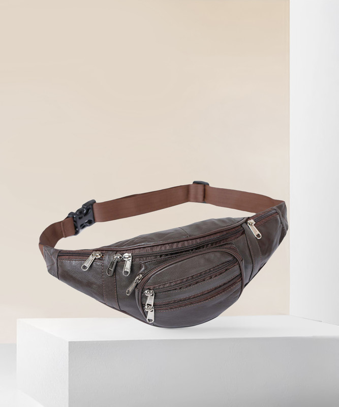 K London Genuine Leather for Men and Women Stylish Chest, Fanny Pouch Belt Sport(246_Brn) Waist Bag(Brown)
