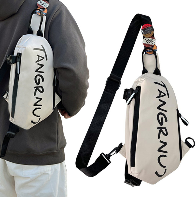 HANNEA Crossbody Bag for Men and Women with 3Pcs Badges, Waterproof Sling Large Sling Bag(Beige)