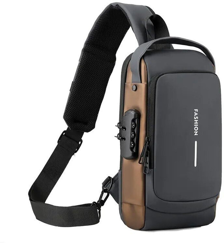 PIURA Black Waterproof Crossbody Bag for Men Travel Sling with USB Port Oxford Cloth Chest Bag(Multicolor)