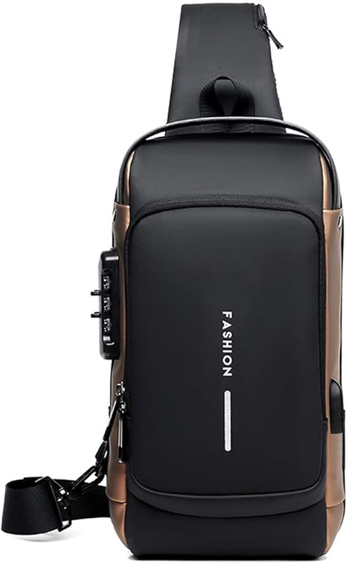 gustave Black Waterproof Crossbody Bag for Men Travel Sling with USB Port Oxford Cloth Chest Bag(Black)
