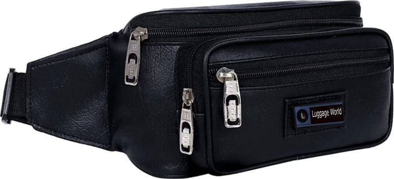 LUGGAGE WORLD Leather Waist & Chest Bags Travel bag for Money Mobile Card|Belt|Kit Cross Body Waist pack Kamar pouch Small Luggage Travel Men Women(Black)