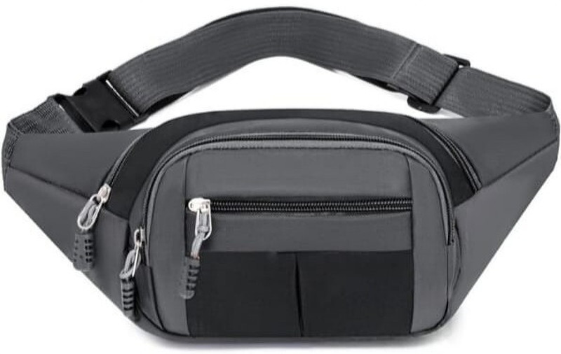 WaistWish Polyester Waist Bag For Travel & Daily Use | Adjustable Strap | Travel Pouch Waist Bag(Black, Grey)