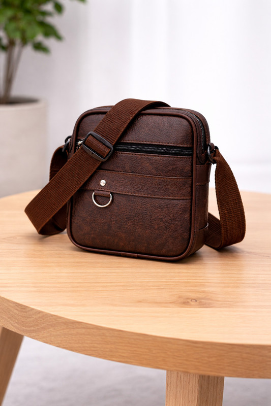 CRAR Men's Casual Brown PU Leather Side Bag | Compact Travel Messenger Shoulder Bag Men's Solid PU Leather Messenger Bag with Adjustable Strap & Multiple Pockets(Brown)