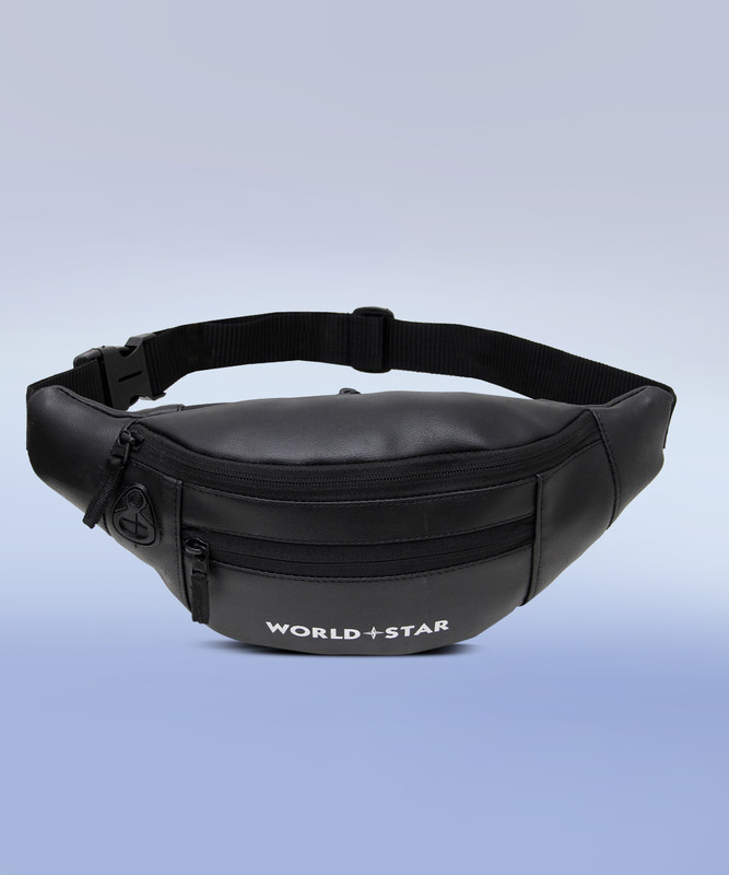 Worldstar rock leather look black waist bag_a Waist Bag(Black)