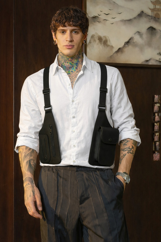 urbaanstrap trendy tactical chest bag multi pockets easy wearing stylish bag chest sling bag(Black)
