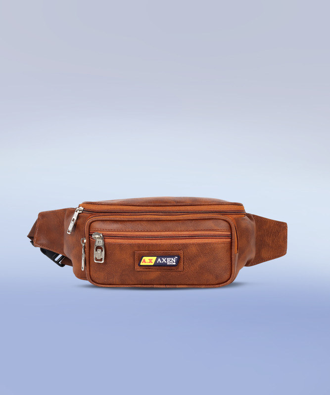 Axen Artificial Leather Waist Bag For Money, Belt, Phone, Cards, Document and Books Artificial Leather Waist Bag(Brown)