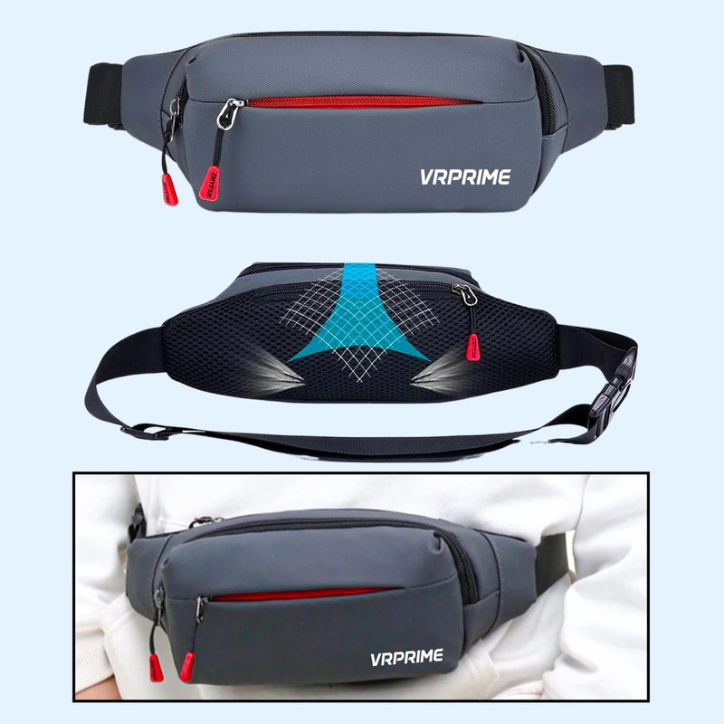 VRPRIME Waist Bag Men Women | Side Body Bag with Multiple Pocket | Lightweight & Durable Fanny Waist Bag(Grey)