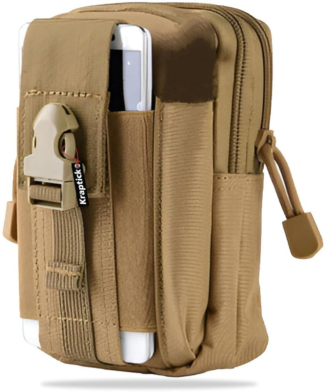 KRAPTICK Multi-Purpose Water Resistant Waist Bag with Dual Compartment, Waist Bag Mobile Phone Holder, Waist Pack for Men, Women Camping Hiking Pouch(Beige)