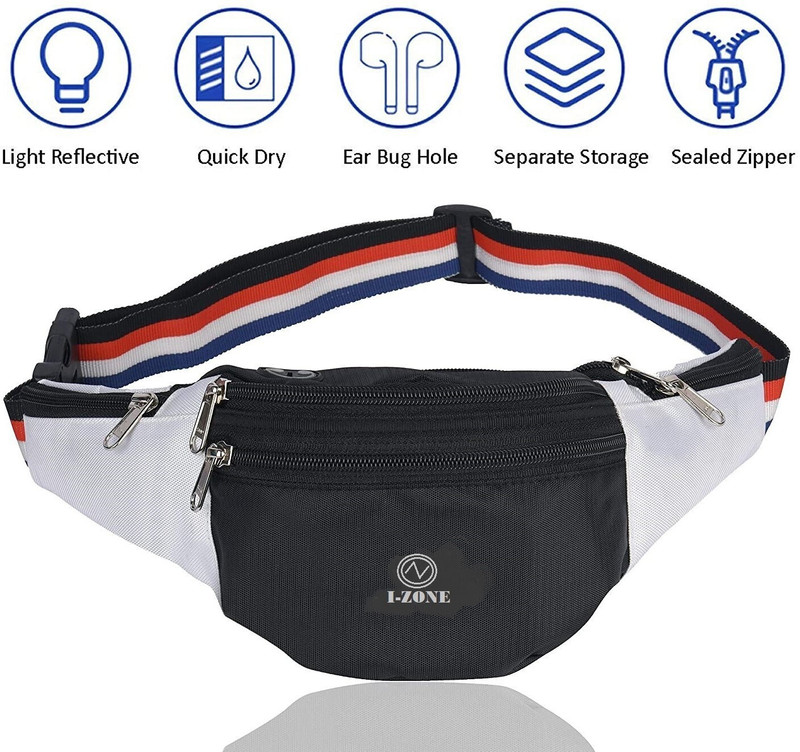 I-Zone Polyester Waist Bag for Men,Women/Fanny Pack for Hiking Travel Camping Running Sports Outdoors/Money Belt with Adjustable Strap WAIST POUCH(White)