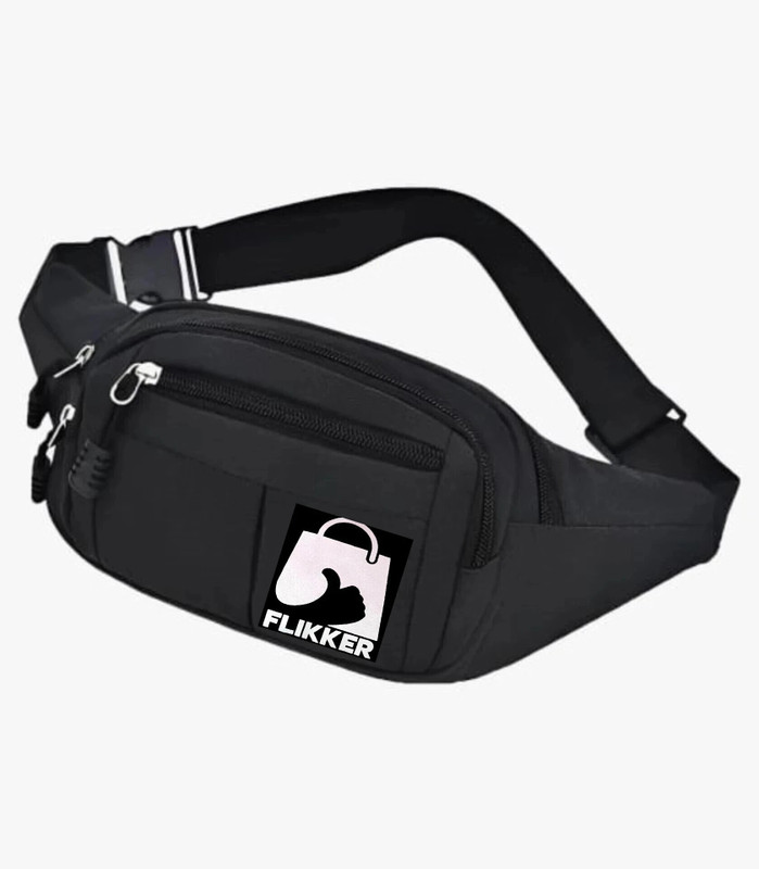 FLIKKER Stylish PU Leather Waist Bag for Men Belt Fanny Bum Bag Unisex Waist Bag (Black) Unisex Waist Bag(Black)