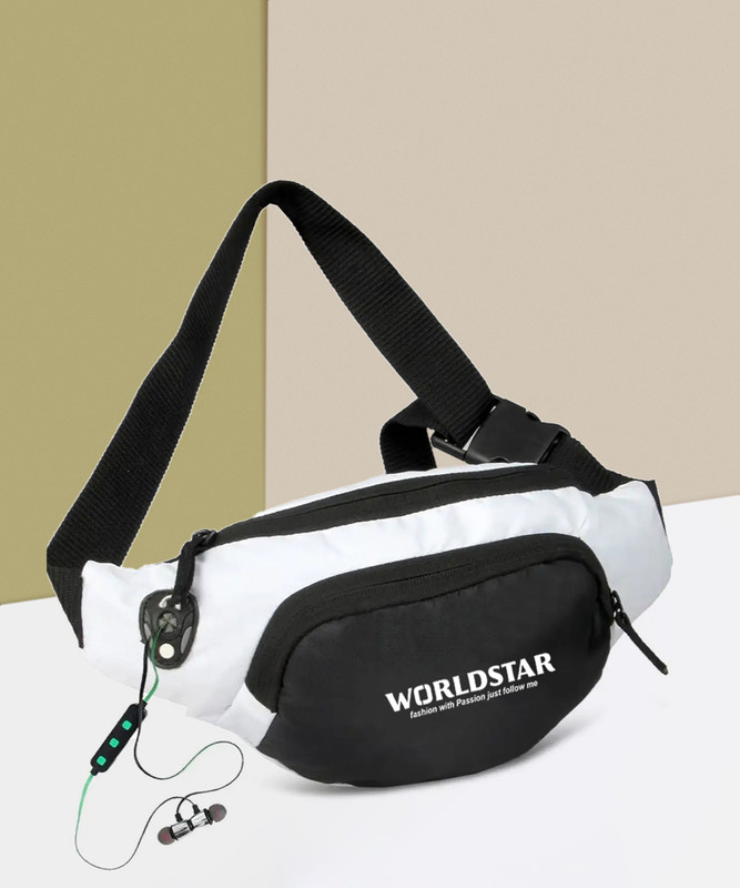 Worldstar Handy Hiking Zip Pouch Document Money Phone Belt Sport Bag Waist Bag for Men Women, Stylish Chest, Fanny Pouch, Belt Sport Bag Hiking,(Black, White)